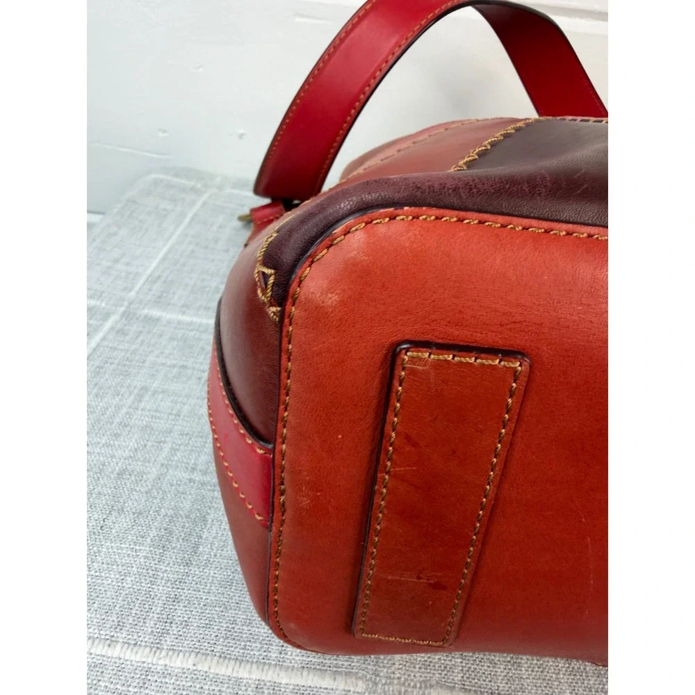 FRYE Ilana‎ Red Color Block Bucket Hobo Bag Purse RARE Boho Western